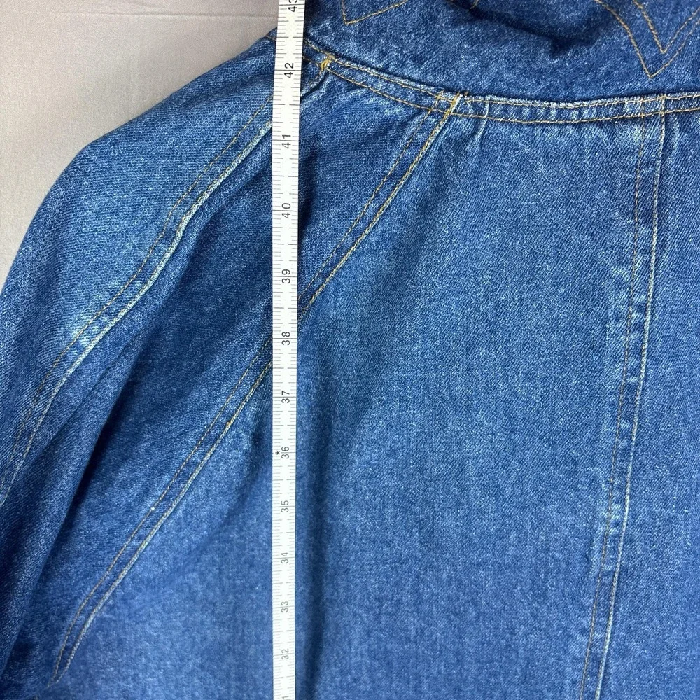 Vintage Timberwolf Denim Overcoat Womens Small Blue Aztec Corduroy Collar Long - Picture 10 of 10